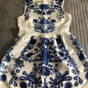 Blue and white printed dress